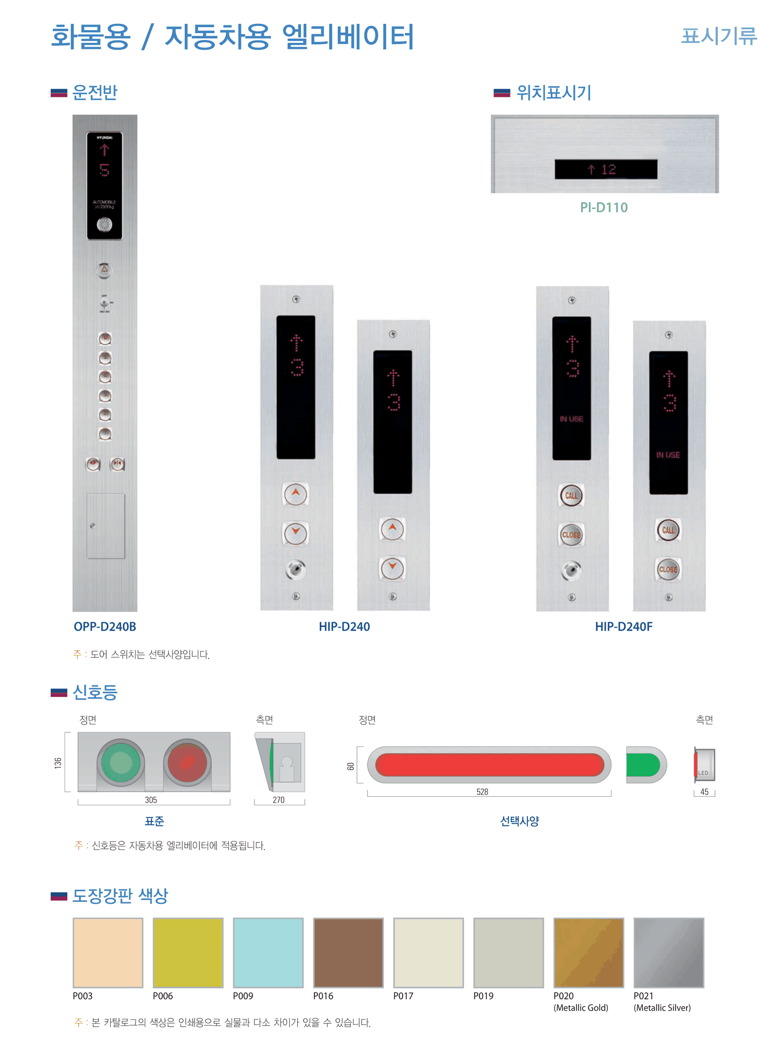 화물용 엘리베이터 운전반 및 위치표시기 실물